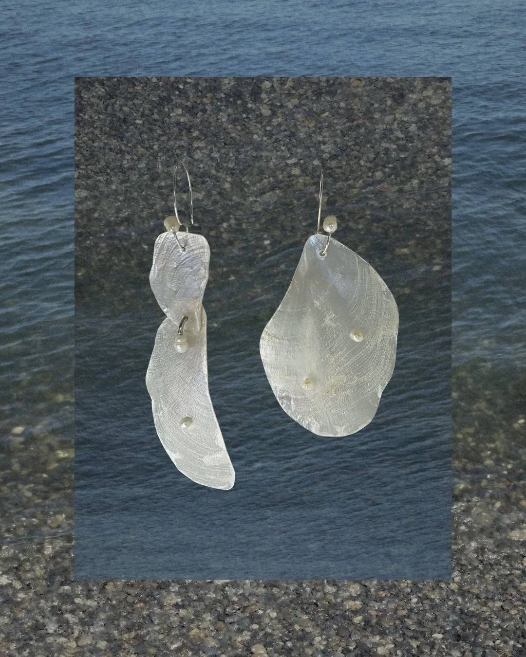 Asymmetrical Capiz Shell and Pearl Dangles