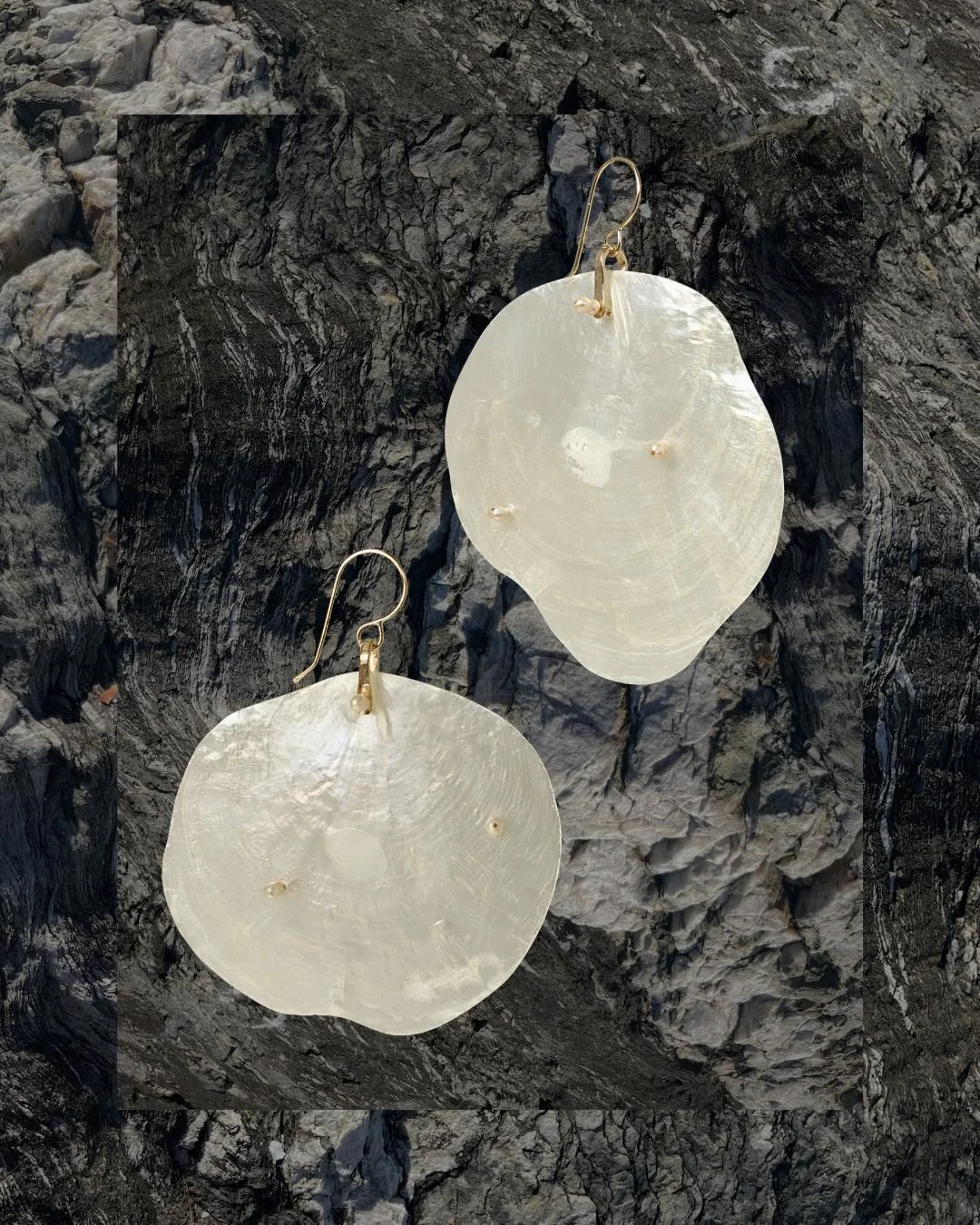 Large Capiz and Pink Pearl Earrings