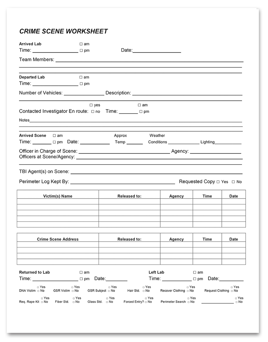 Crime Scene Worksheets TBI LEARN