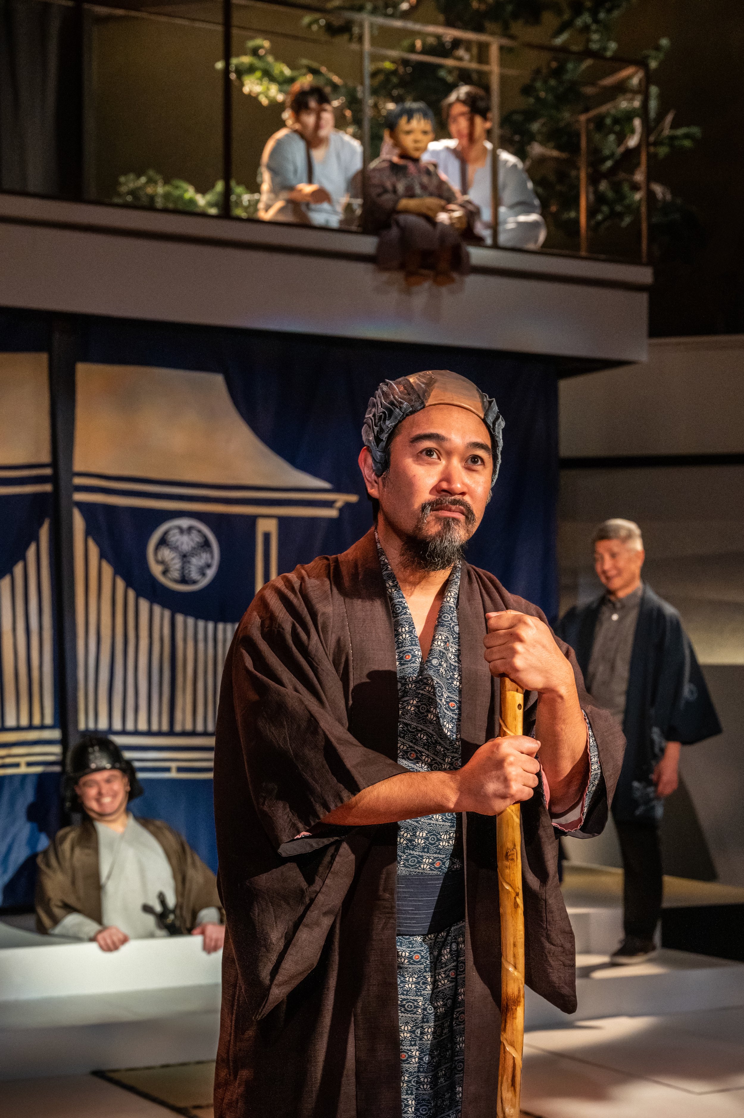 7.	Eymard Meneses Cabling (Old Man) with Christopher Mueller (Warrior), Chani Wereley, Albert Hsueh (Boy), and Jason Ma (Reciter) in in Pacific Overtures at Signature Theatre. Photo by Daniel Rader.jpg