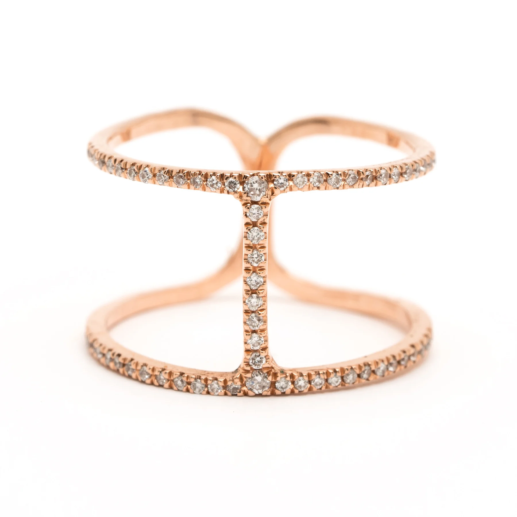 H Ring with Pavé Diamonds