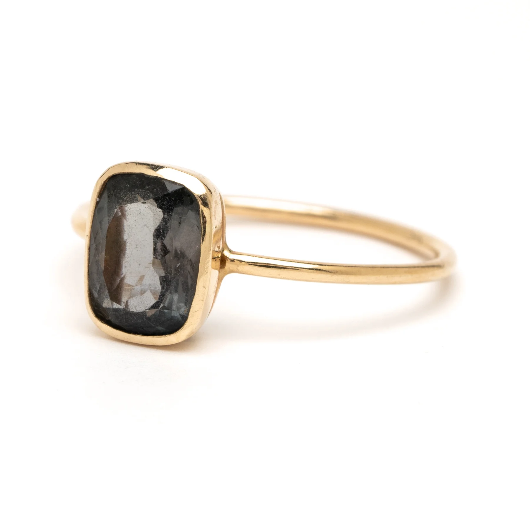 Grey Tourmaline Rectangle Thin Band Stacker Ring YG Angle.jpg