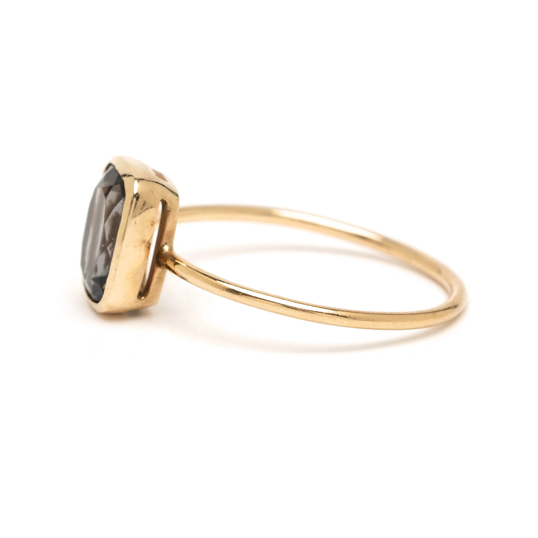 Grey Tourmaline Rectangle Thin Band Stacker Ring YG Side.jpg