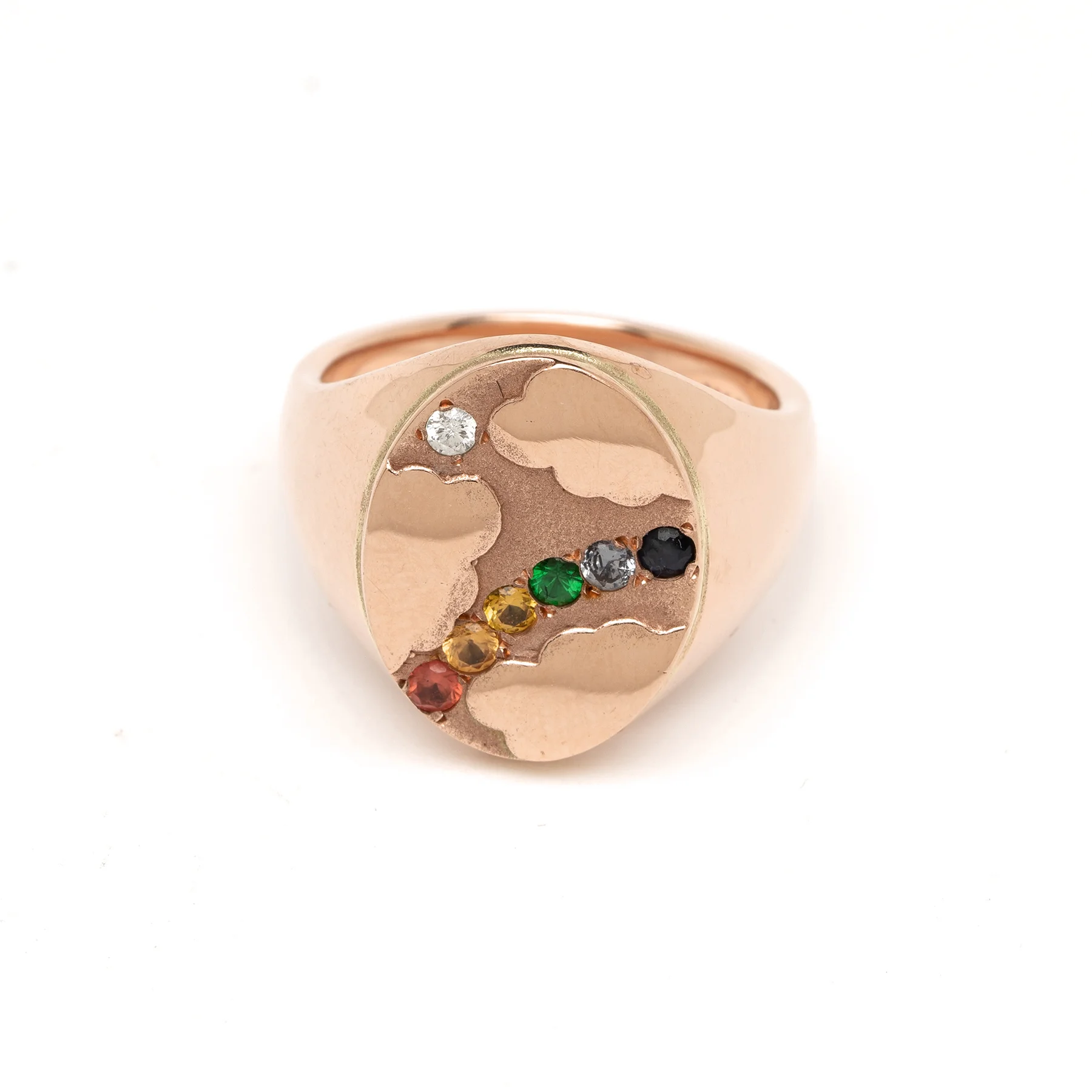 Large Cloud Signet Ring with Sapphire Rainbow
