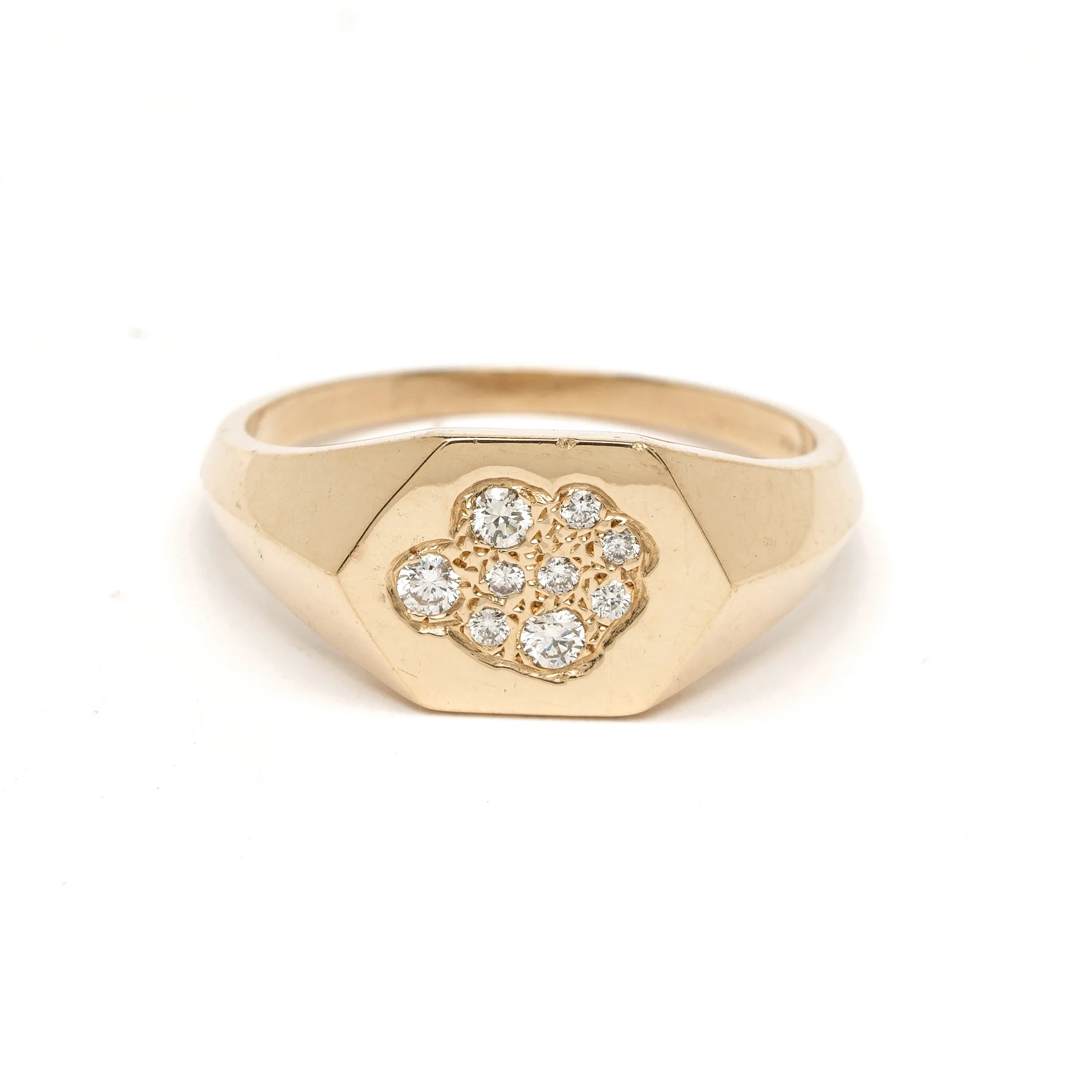Cloud Signet Hexogonal Diamond Ring YG Front.jpg