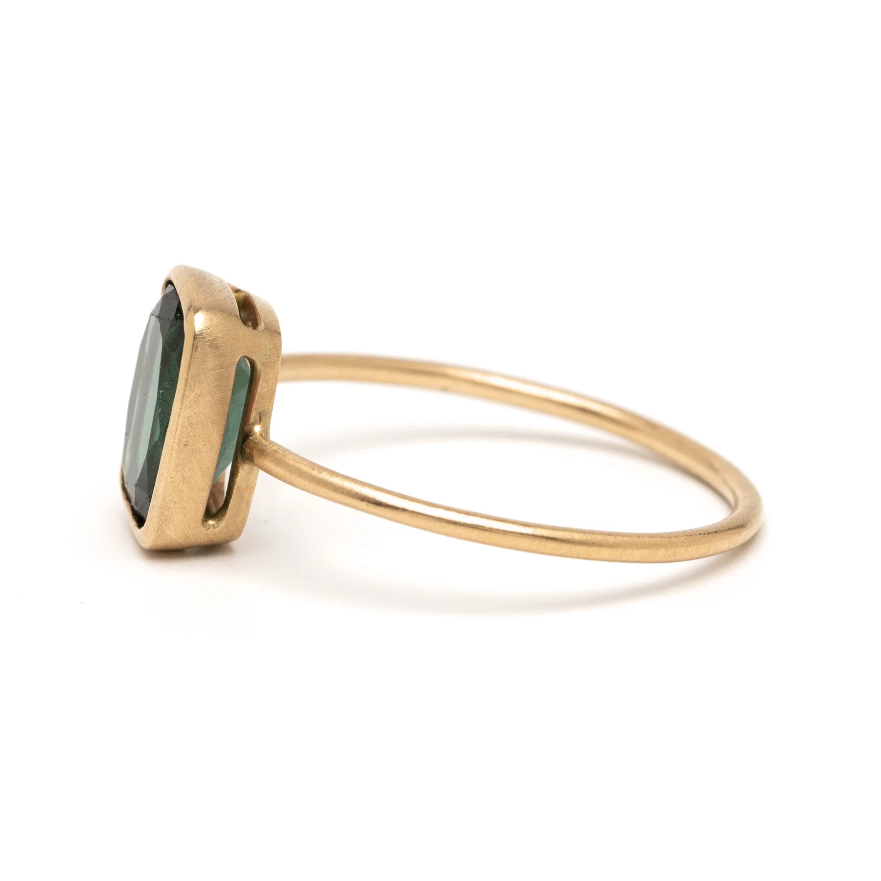 Green Tourmaline Rectangle Thin Band Stacker Ring YG Side.jpg