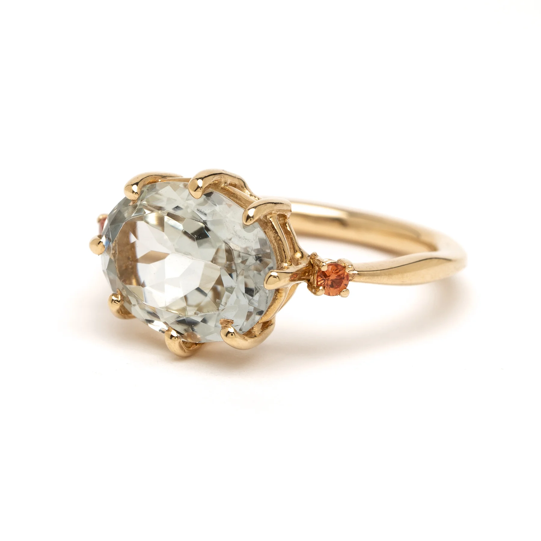 Aquamarine 8 Prong Orange Sapphire YG Ring Angle.jpg