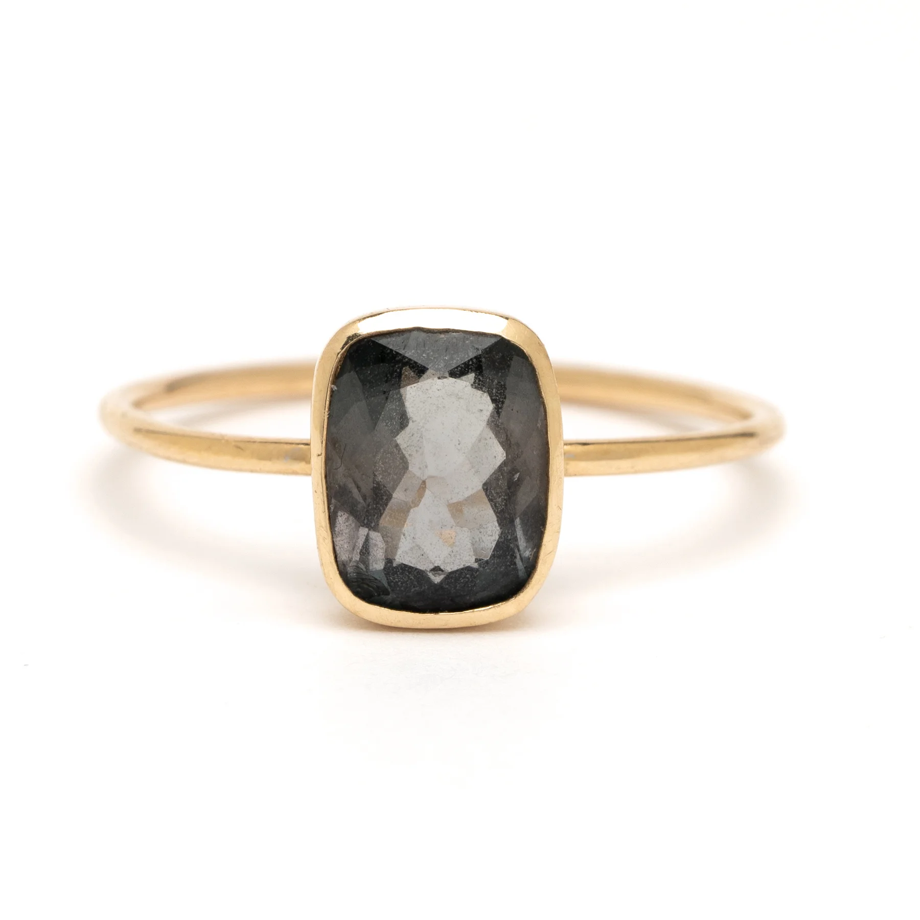Grey Tourmaline Rectangle Thin Band Stacker Ring YG Front.jpg