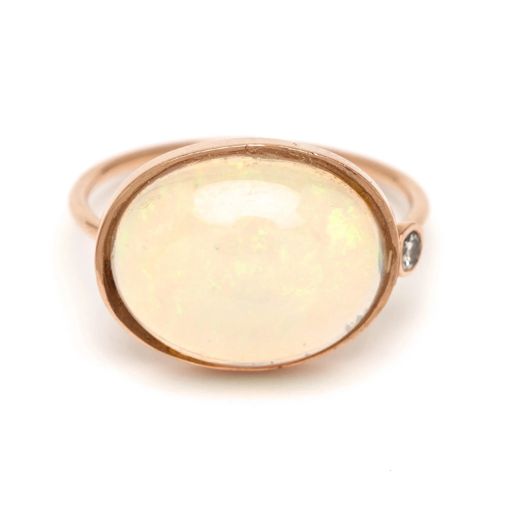 Opal Cabochon + Diamond Ring