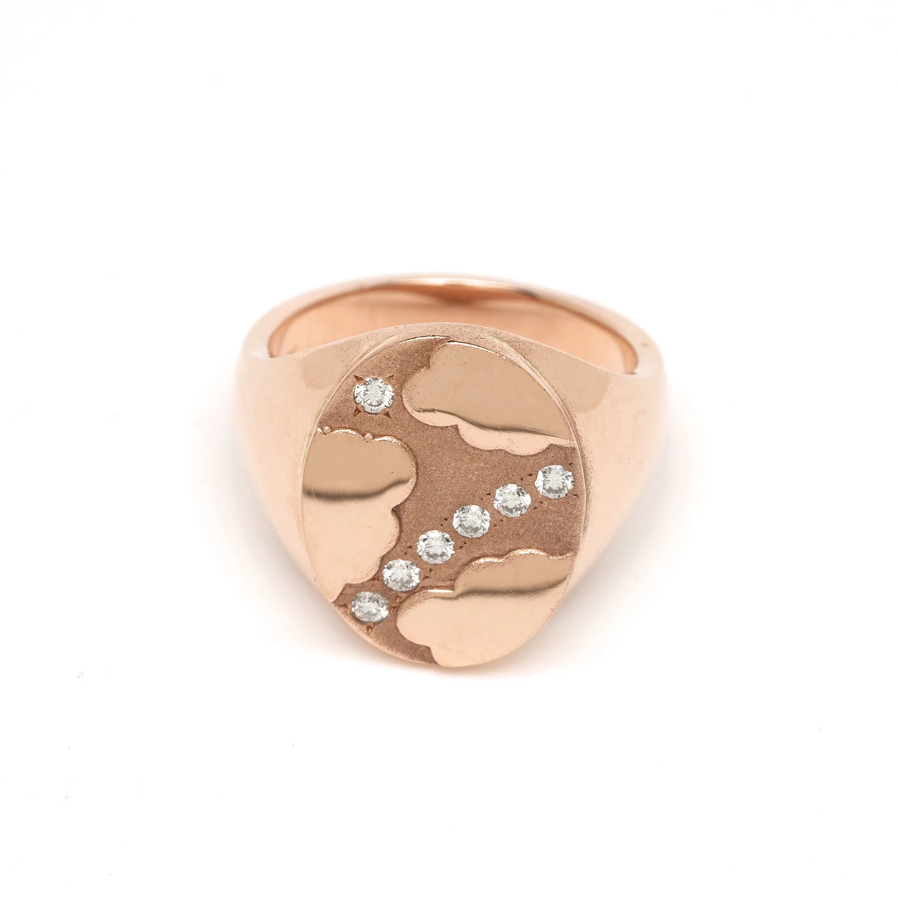 Large Cloud Signet Ring with Diamond Bow