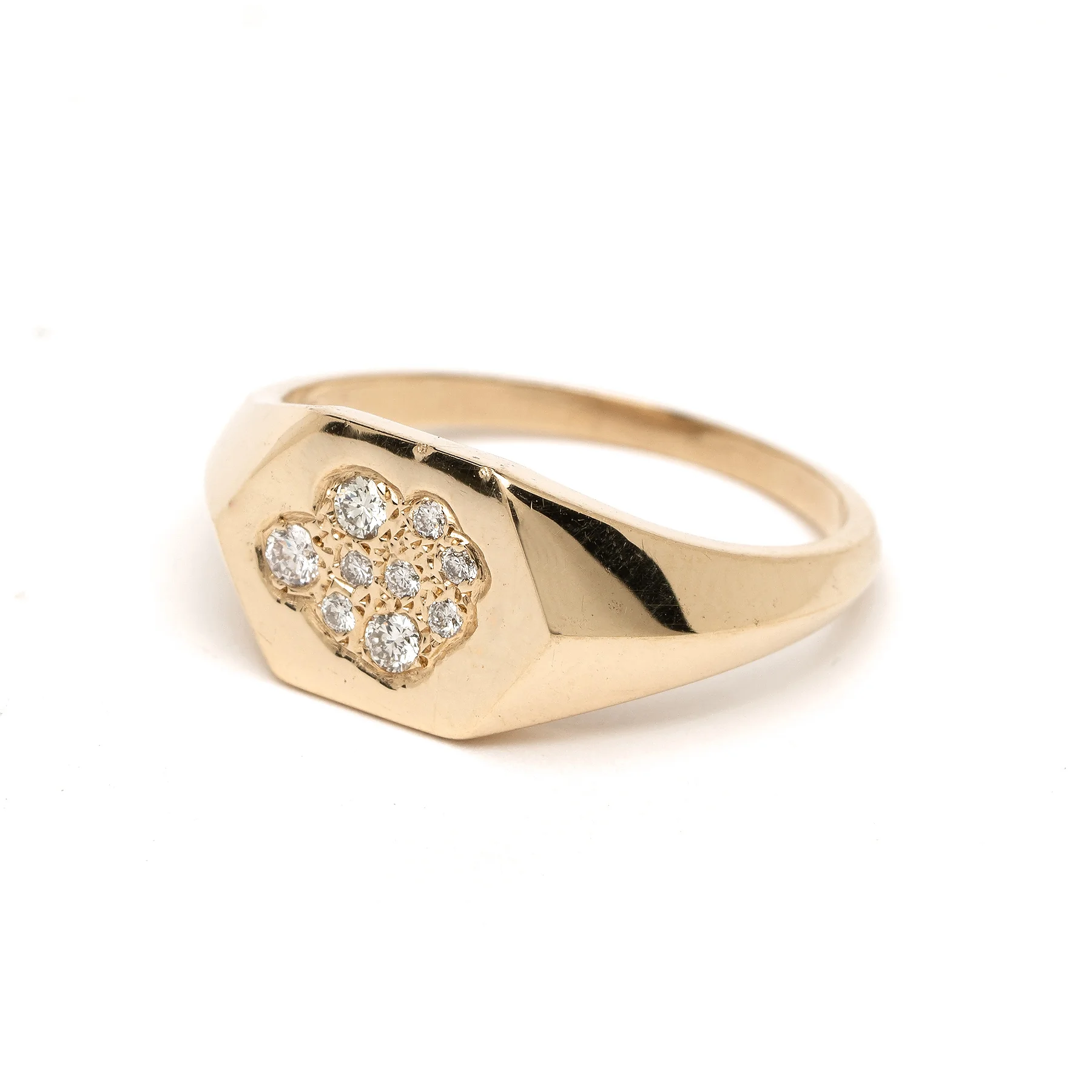 Cloud Signet Hexogonal Diamond Ring YG Angle.jpg