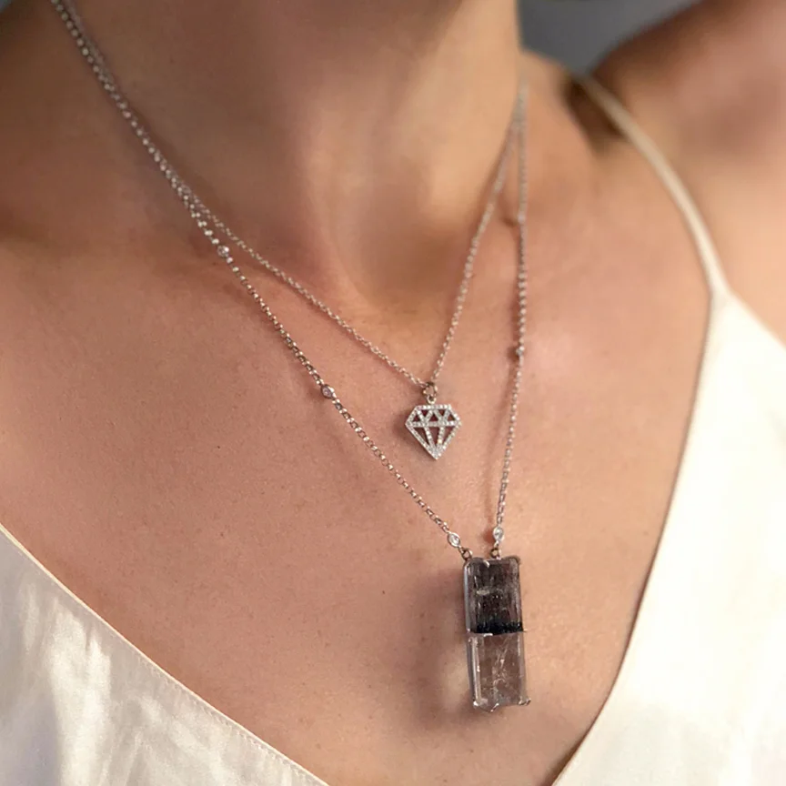 Rutilated Quarts Color Block Necklace Large Diamond Silhouette Necklace(2).jpg