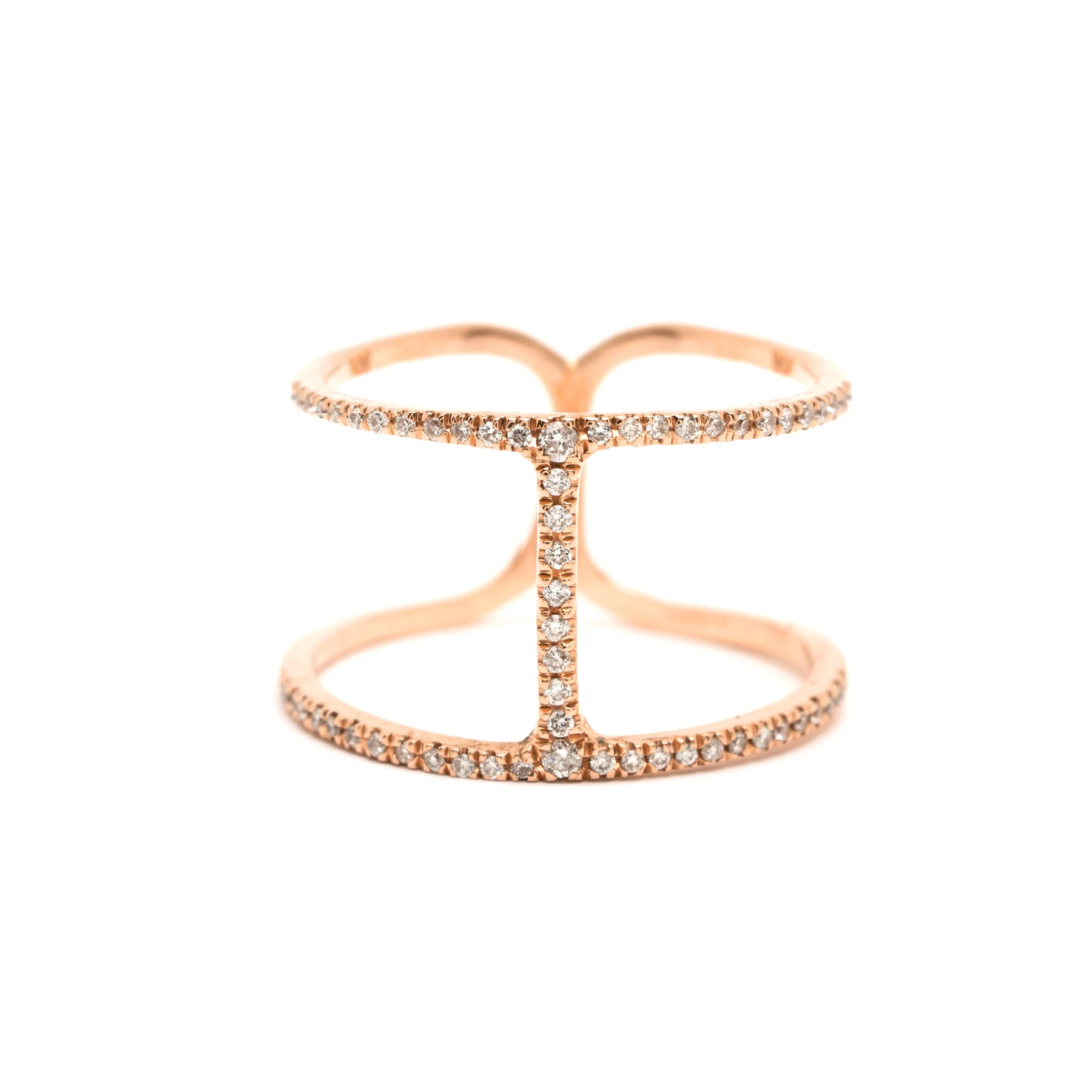 H Ring with Pavé Diamonds