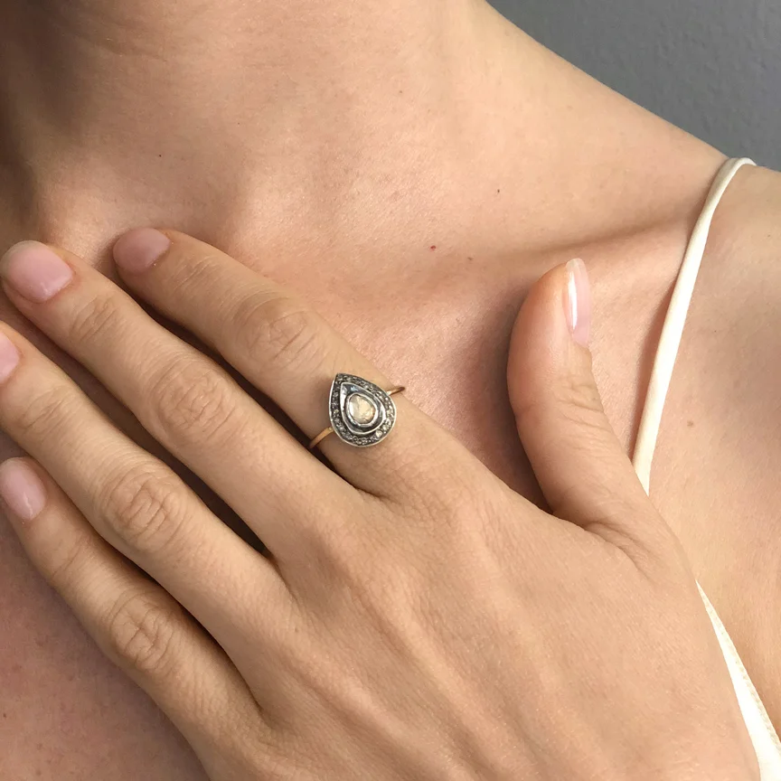 Rose Cut Diamond Pear Vintage Ring.JPG