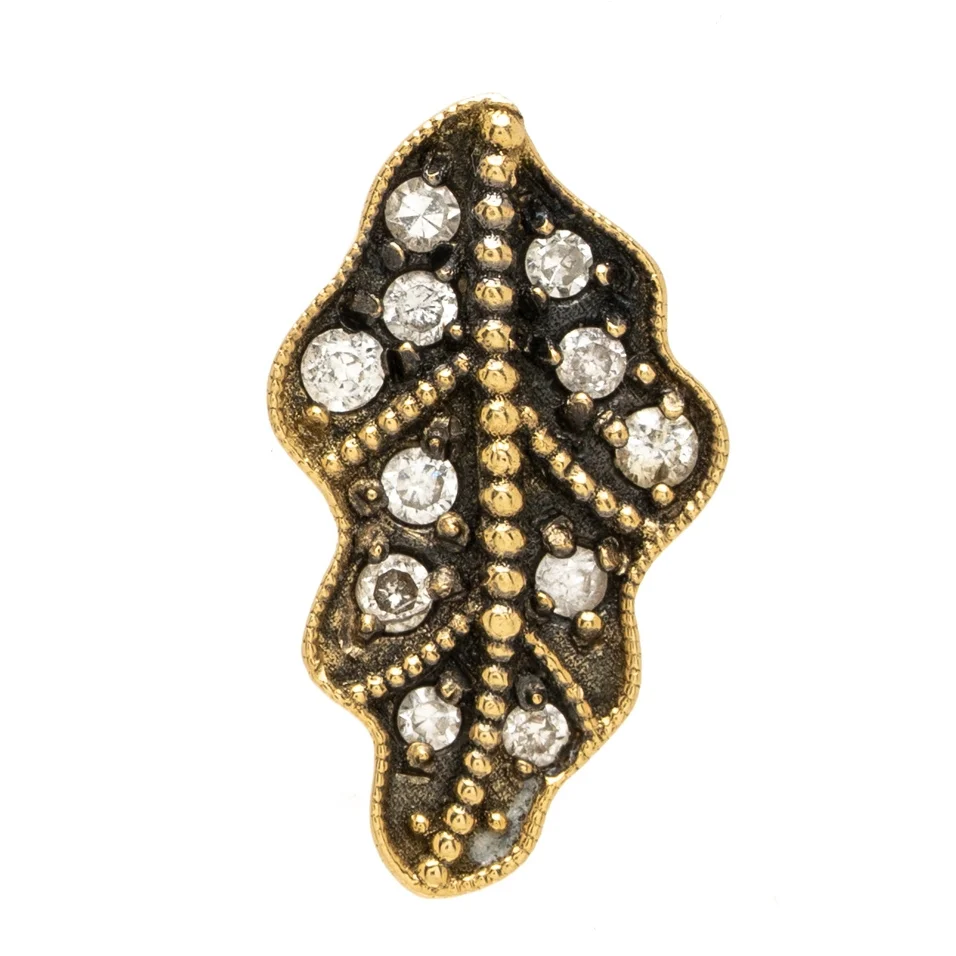 Pave Leaf Oxidized YG Stud Earrings Front.jpg