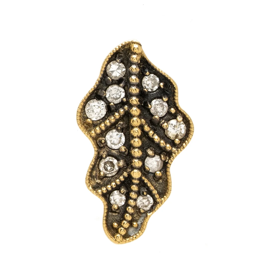 Pave Leaf Oxidized YG Stud Earrings Front.jpg