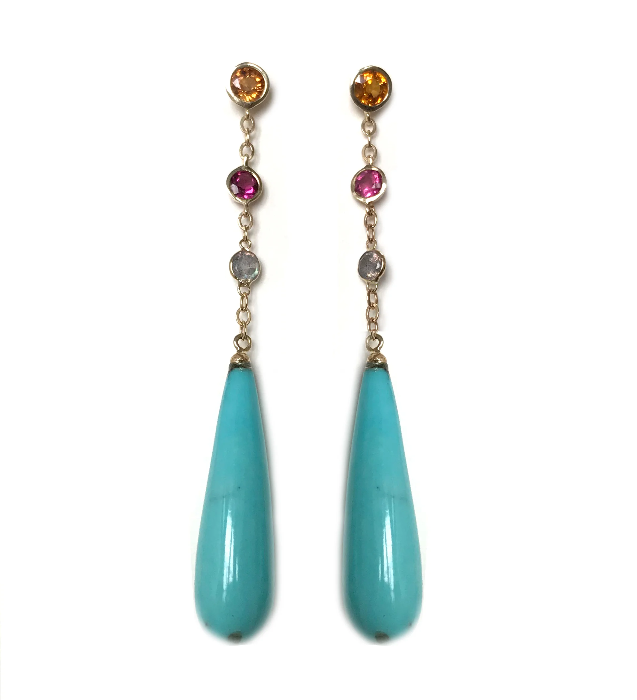 Turquoise + Sapphire + Labradorite Drop Earrings