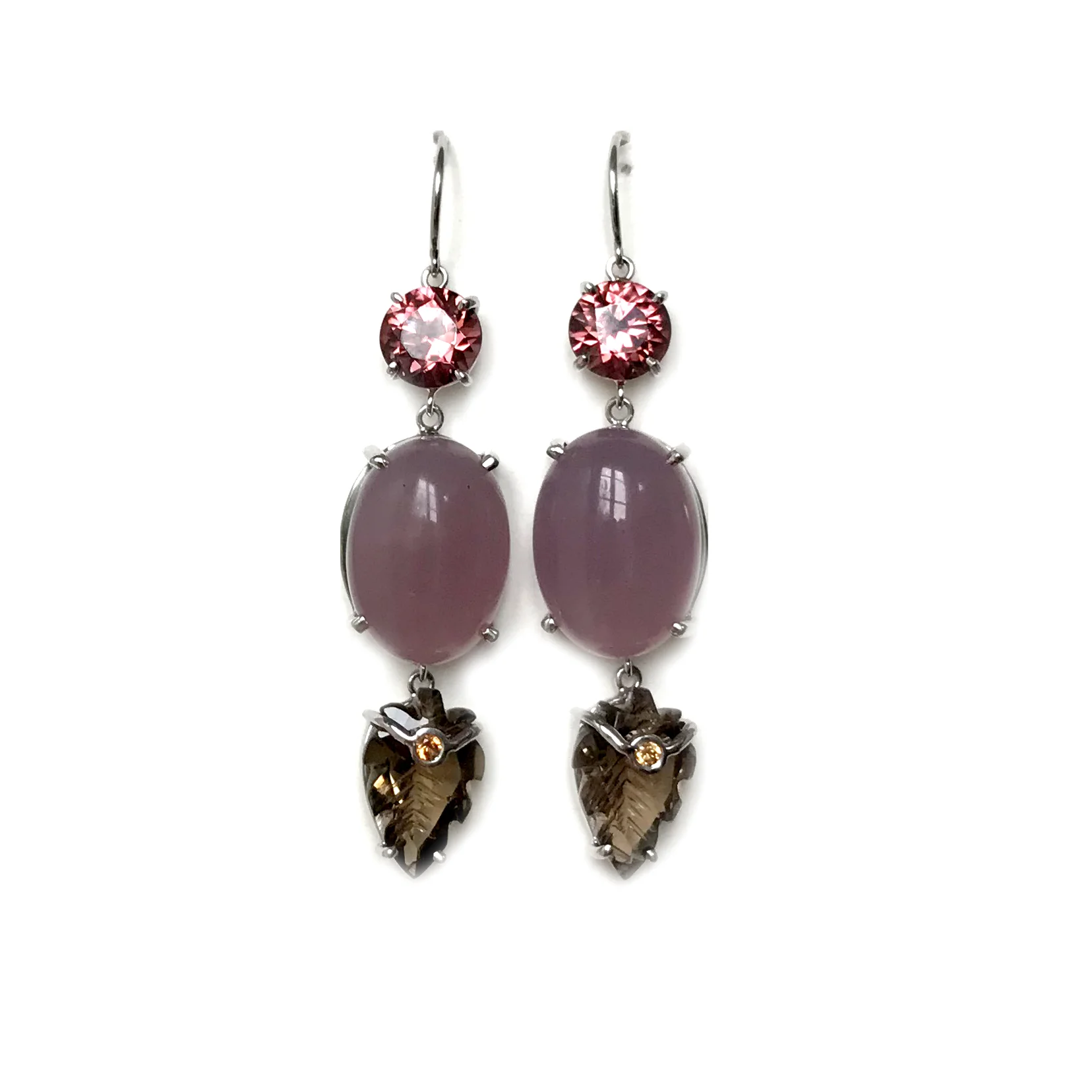 Zircon Chalcedony Carved Topaz Leaf Earrings Front.jpg