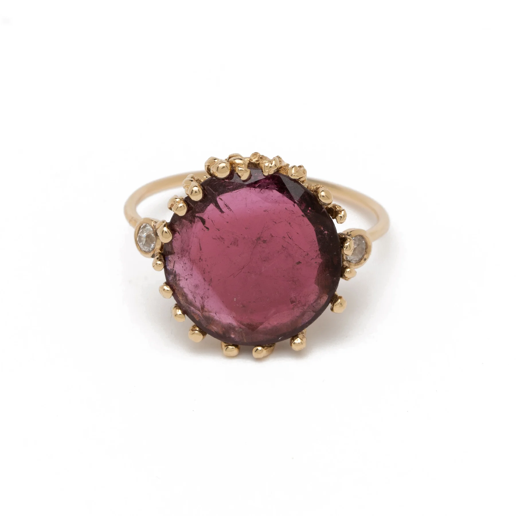 Pink Tourmaline Slice + Diamond Ring