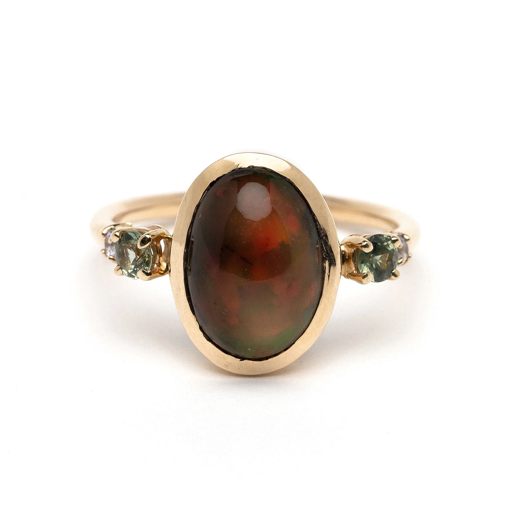 Fire Opal + Sapphire Ring