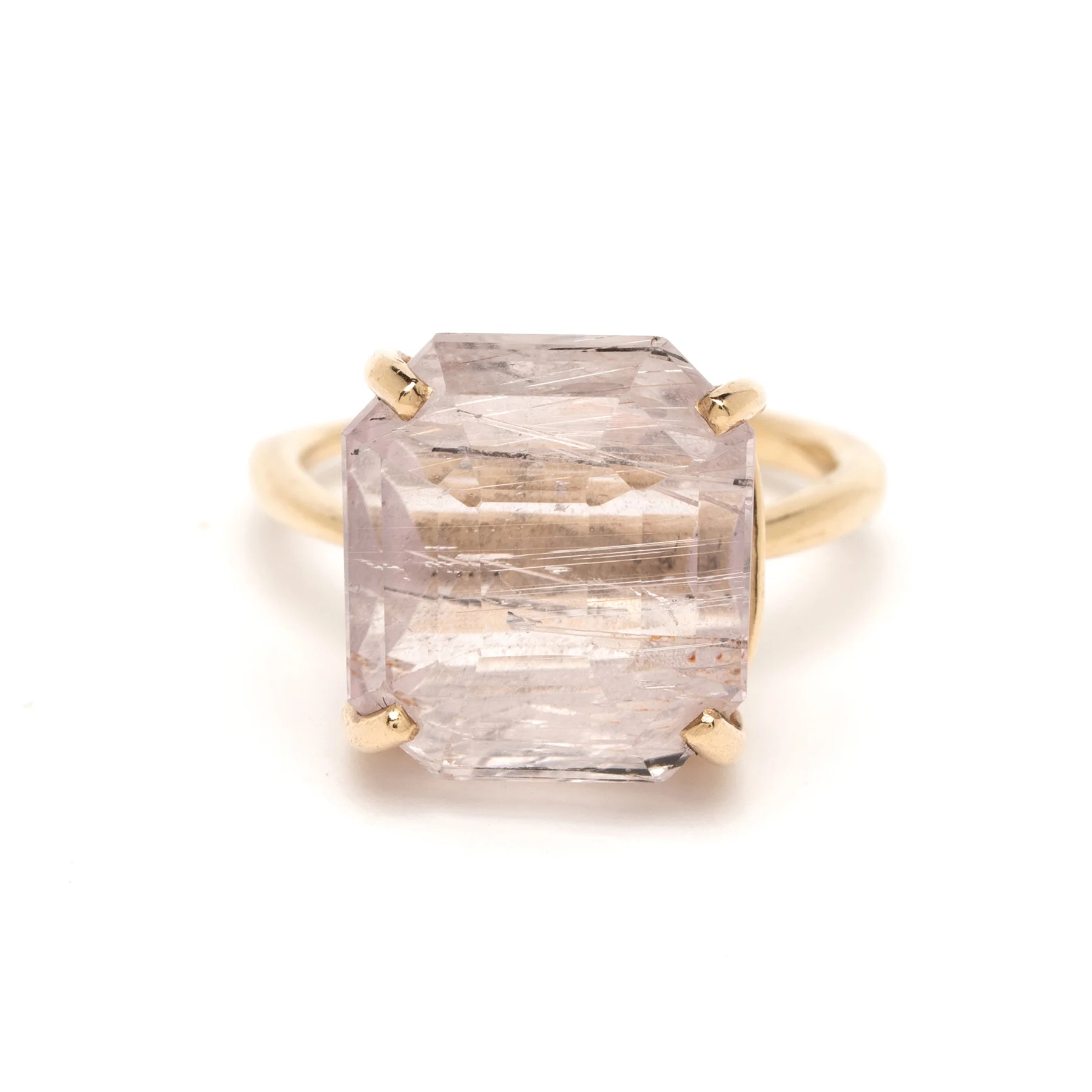 Four Prong Rutilated Rose Quartz Ring
