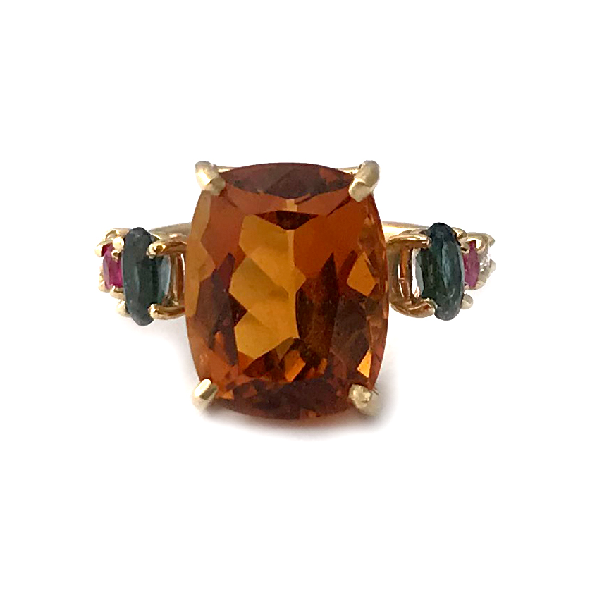 Citrine + Sapphire + Diamond Ring