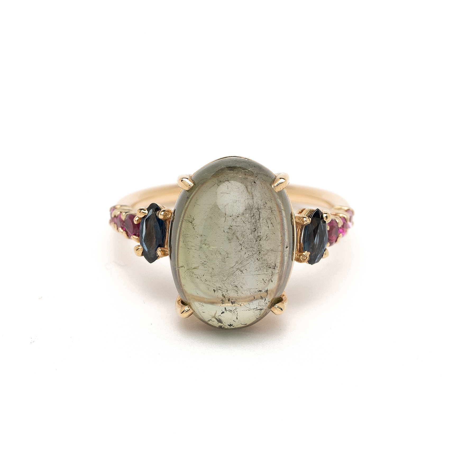Labradorite Cabochon + Sapphire Ring