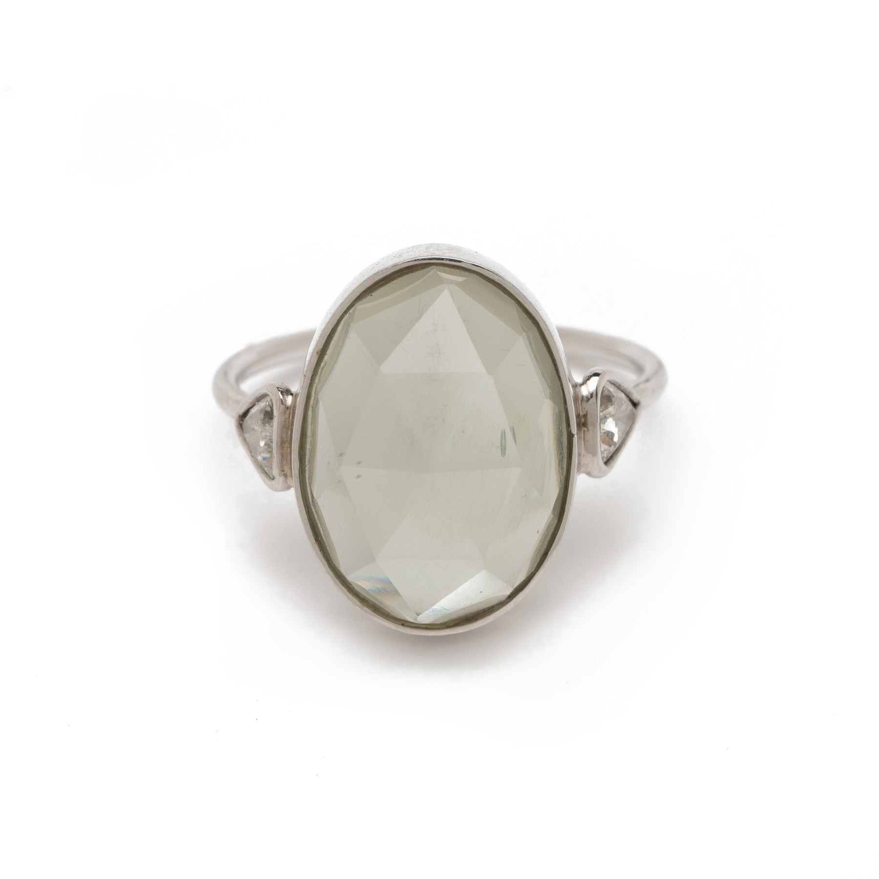 Rosecut Moonstone + Trillion Diamond Ring