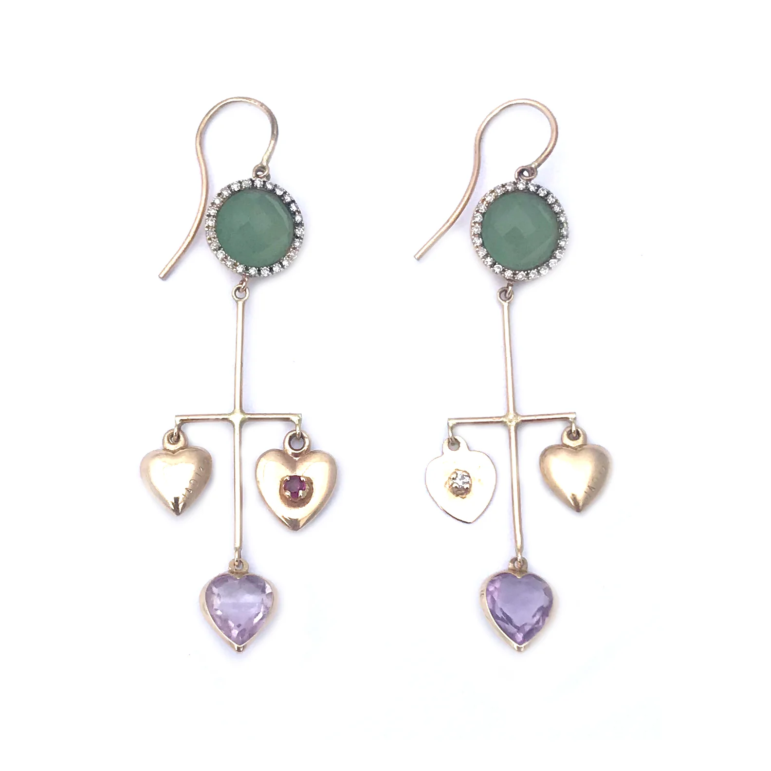 SOLD. Chalcedony + Diamond Cross Earrings