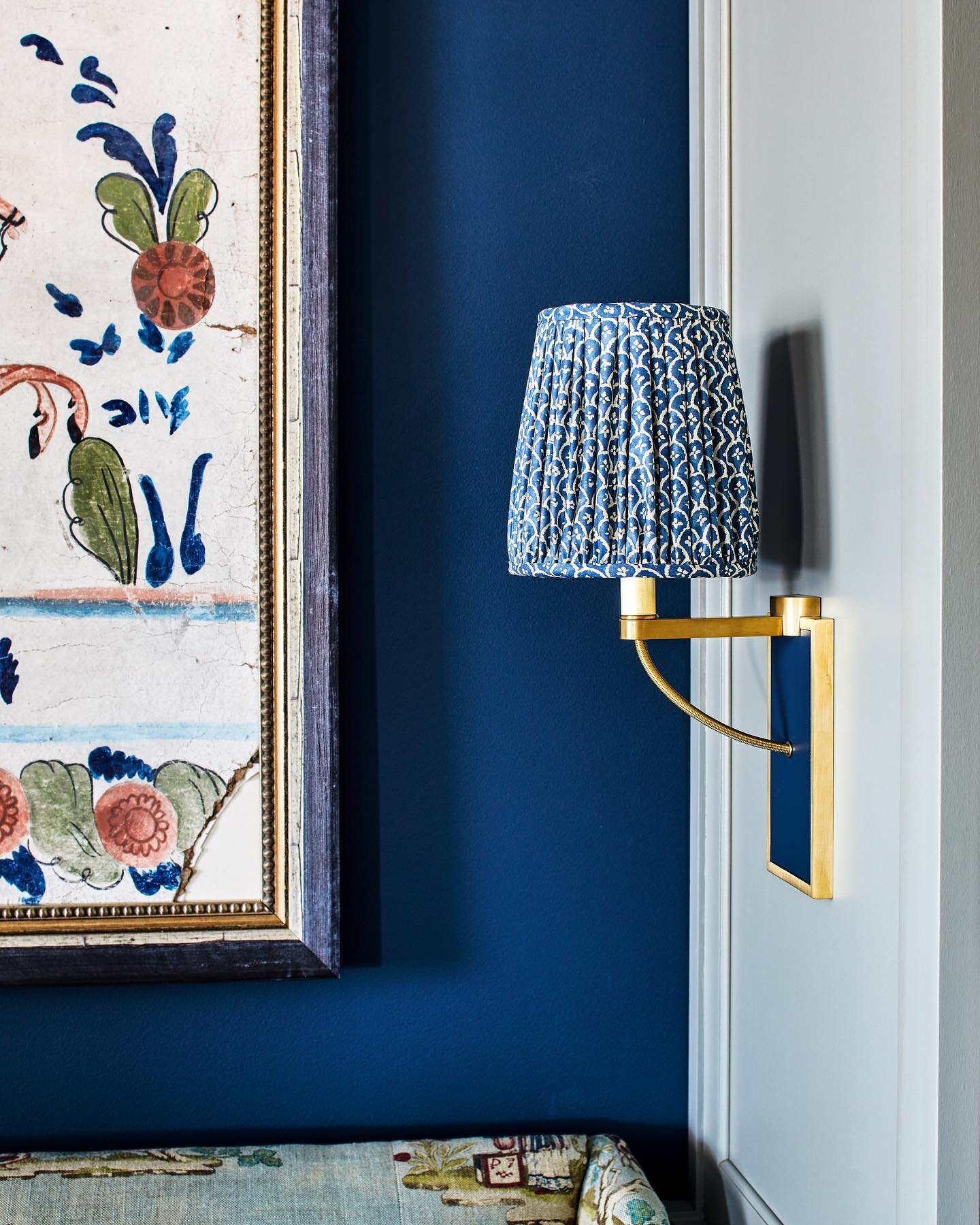 I&rsquo;m ready for my close up! #tbt to our foggy bottom project from 2020! Featured here is an up close and personal shot of the Hockney wall sconce @urbanelectricco custom colored in Hague Blue @farrowandball. The finishing touch features a pleate