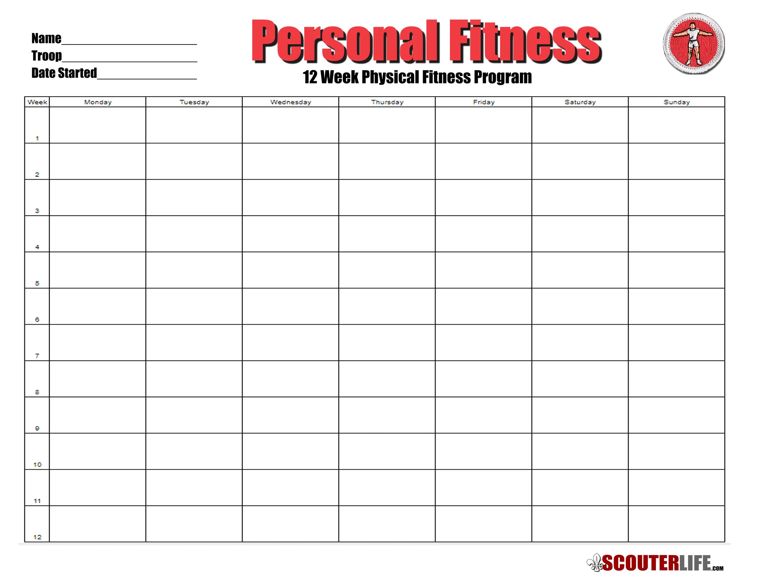 Printable Fitness Plan Worksheet