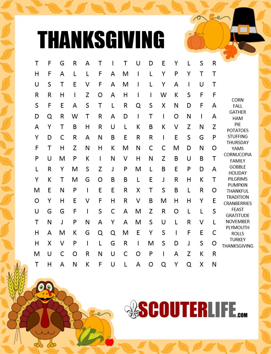 Thanksgiving Word Search — Scouterlife