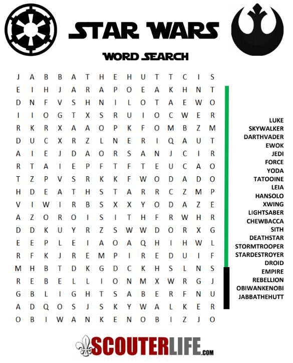 Star Wars Word Search Scouterlife