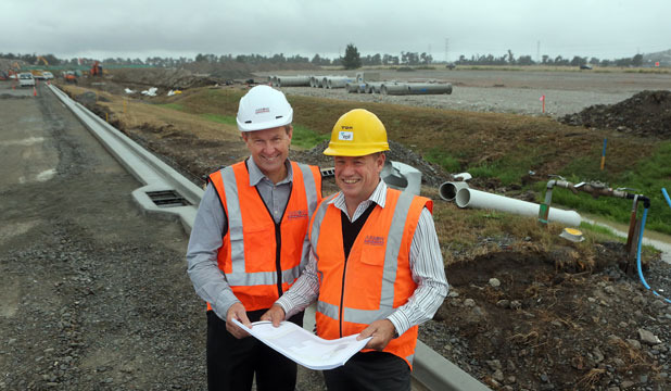 David Mortimer, chief executive of Arcus Developments, left, and Tom Thomson, managing director of Elastomer Products, at Portlink Park.