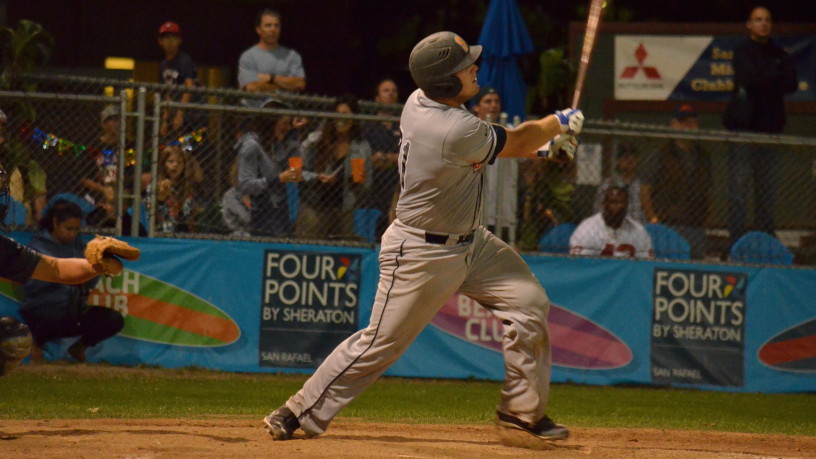Andrew Parker hits his game-tying RBI ground-rule double in the eighth inning. James Toy III/Sonoma Stompers