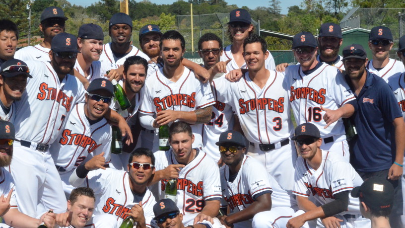 The Stompers celebrate their first half championship after a 13-4 victory over the Vallejo Admirals on Sunday. James Toy III/Sonoma Stompers