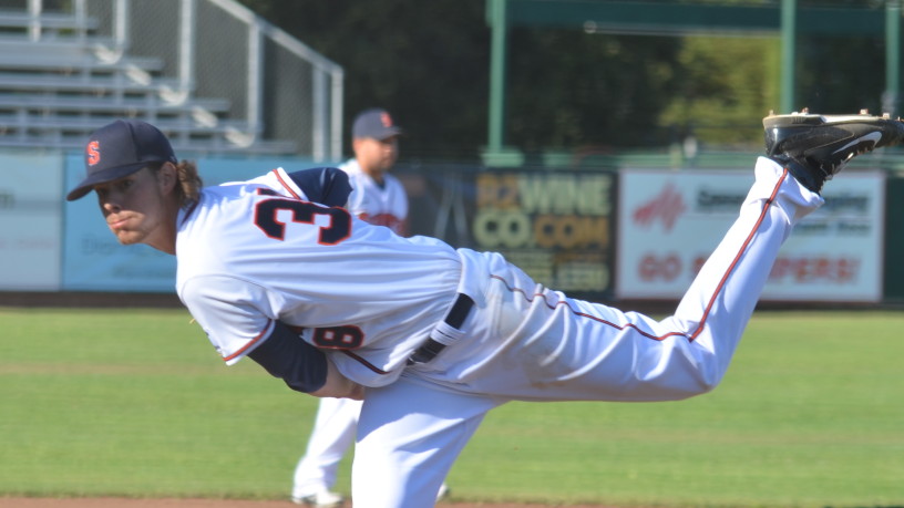 Eric Schwieger's terrific pitching performance has put the Stompers one win away from their first ever half championship. James Toy III/Sonoma Stompers