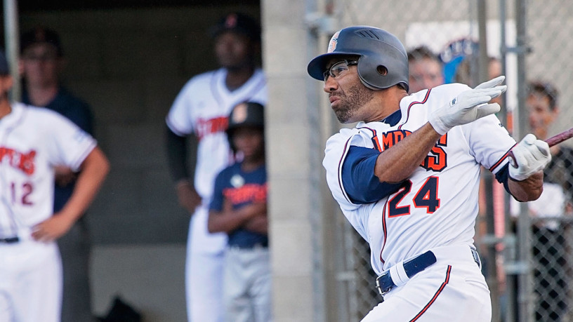Stompers outfielder/manager Fehlandt Lentini celebrates Sonoma's 6-3 victory over the Pittsburg Diamonds Monday night. Lentini was 3-for-5 with 2 runs, 2 stolen bases and an RBI. Danielle Putonen/Sonoma Stompers