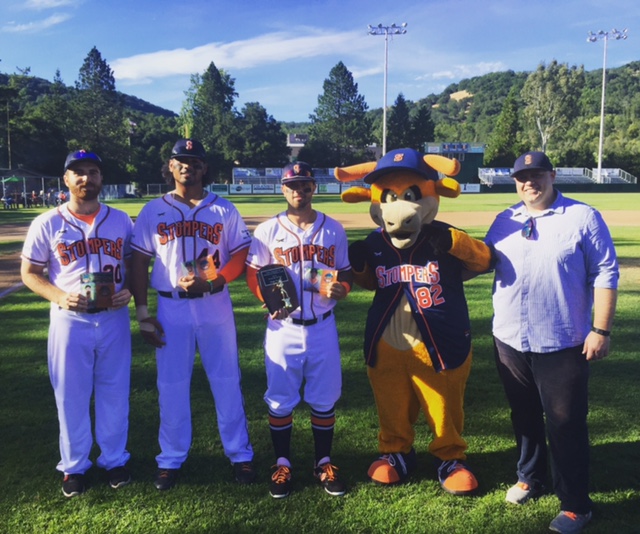 Sean Conroy, Daniel Baptista, and Mark Hurley were given 2015 Pacific Association League awards during pre-game festivities. Geoff Safford/Sonoma Stompers