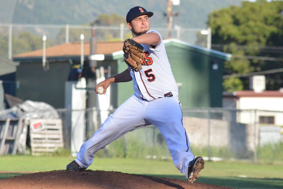 Santos Saldivar pitching for the Sonoma Stompers on August 4, 2015. The Milwaukee Brewers signed him a month ago. James Toy III/Sonoma Stompers