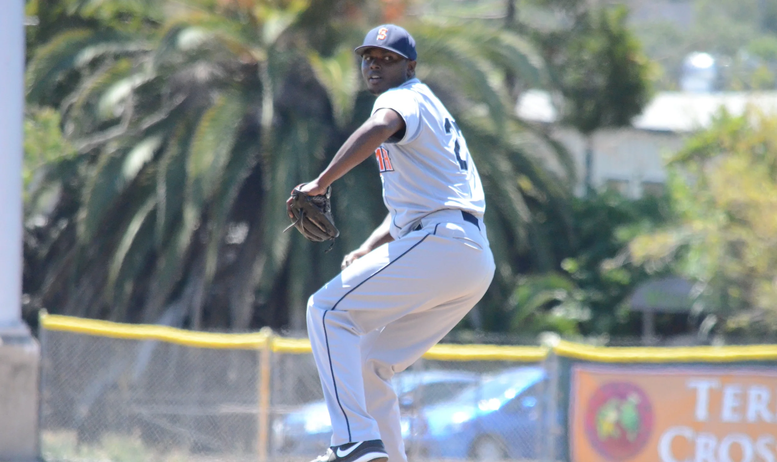 Gregory Paulino was stellar in Sonoma's first game of a home and away doubleheader Sunday in San Rafael. Paulino took a perfect game into the seventh, and pitched seven shutout innings in a 2-0 Stompers win. James Toy III/Sonoma Stompers