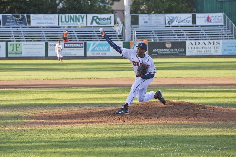 Mike Jackson Jr. turned in his third consecutive stellar performance in eight innings of work in an 8-2 win over the Diamonds on Saturday. Jackson Jr. struck out eight and allowed only three hits. James Toy III/Sonoma Stompers