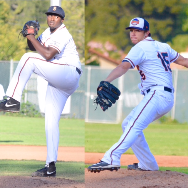 Mike Jackson Jr. (left) and Taylor Thurber (right) showed well in the Pacific Association Pitcher of the Year voting. Jackson Jr, and Thurber finished 2nd, and 3rd respectively. James Toy III/Sonoma Stompers