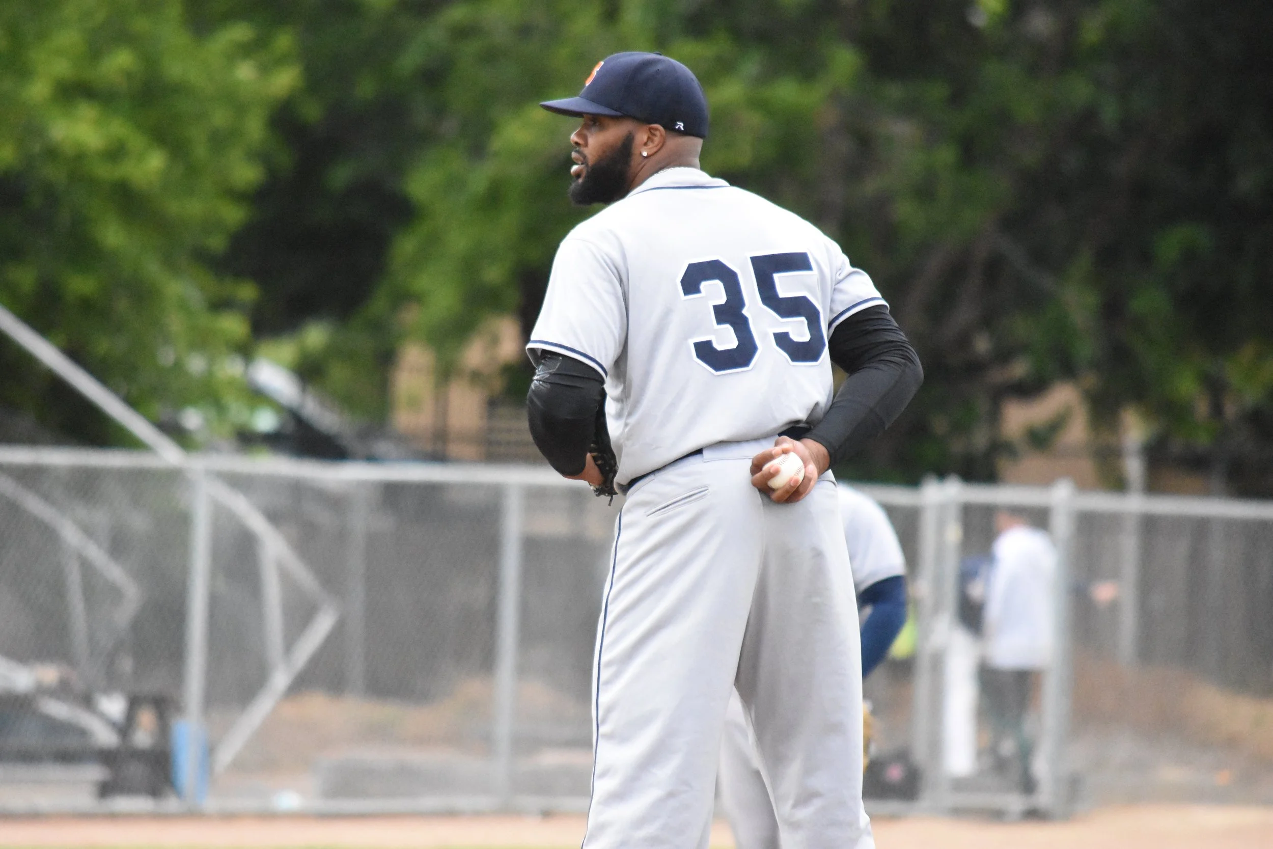 Ty'Relle Harris takes the mound for the Sonoma Stompers in Wednesday's 4-1 win over the Vallejo Admirals. (James W. Toy III / Sonoma Stompers)