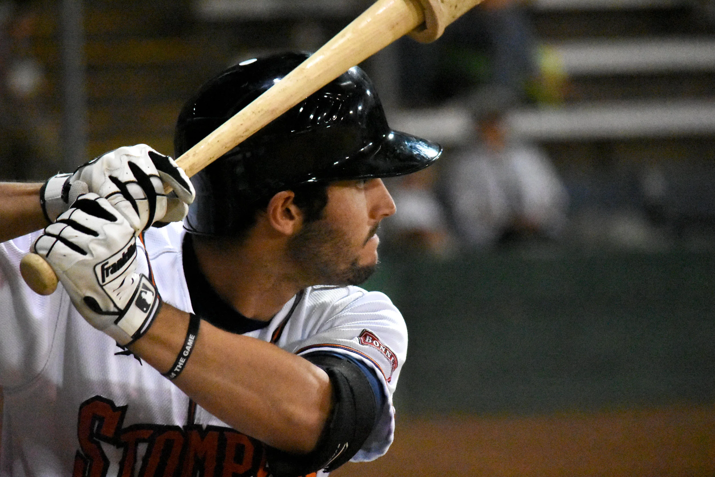 Kenny Meimerstorf awaits his at-bat in the ninth inning of the Sonoma Stompers game with the San Rafael Pacifics, July 12, 2018. (James W. Toy III / Sonoma Stompers)