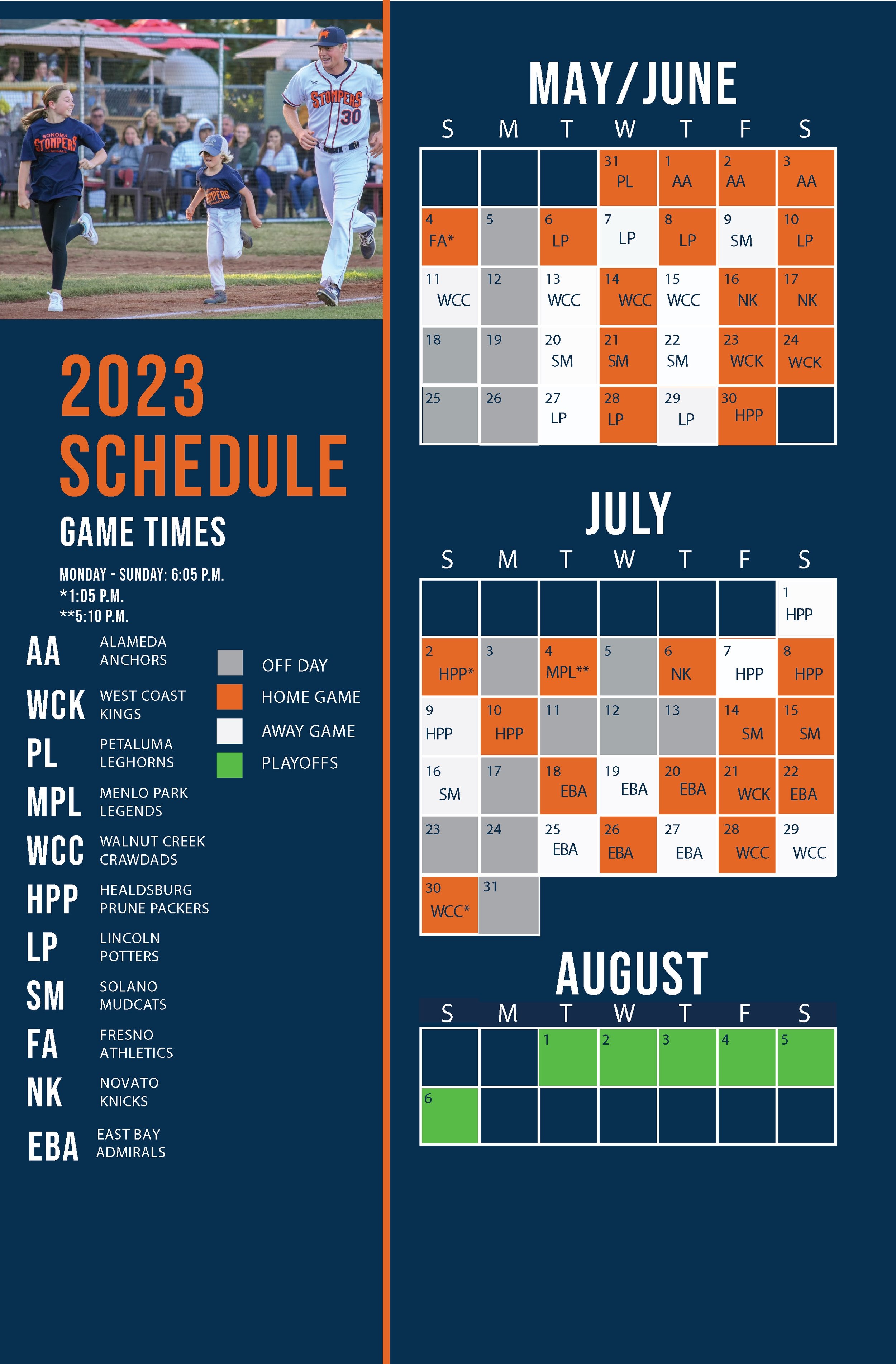 Schedule & Promotions — Sonoma Stompers Baseball