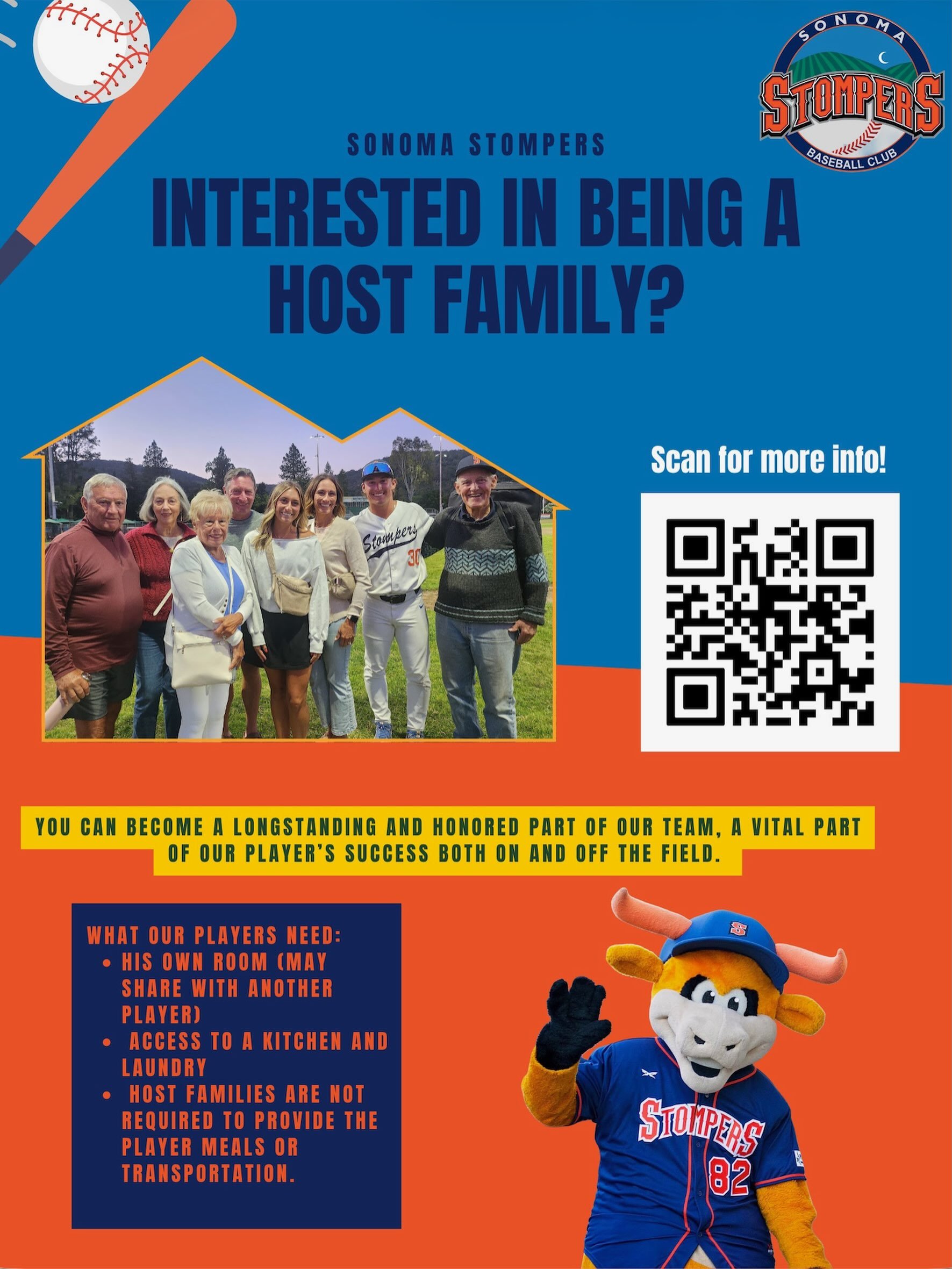 Be more than a fan. Be family.💙⚾️🧡

The Stompers are now accepting 2027 host family applications.

Season tickets, special events, and unforgettable memories included.

Shoot us an email to apply at info@sonomastompers or get more information throu