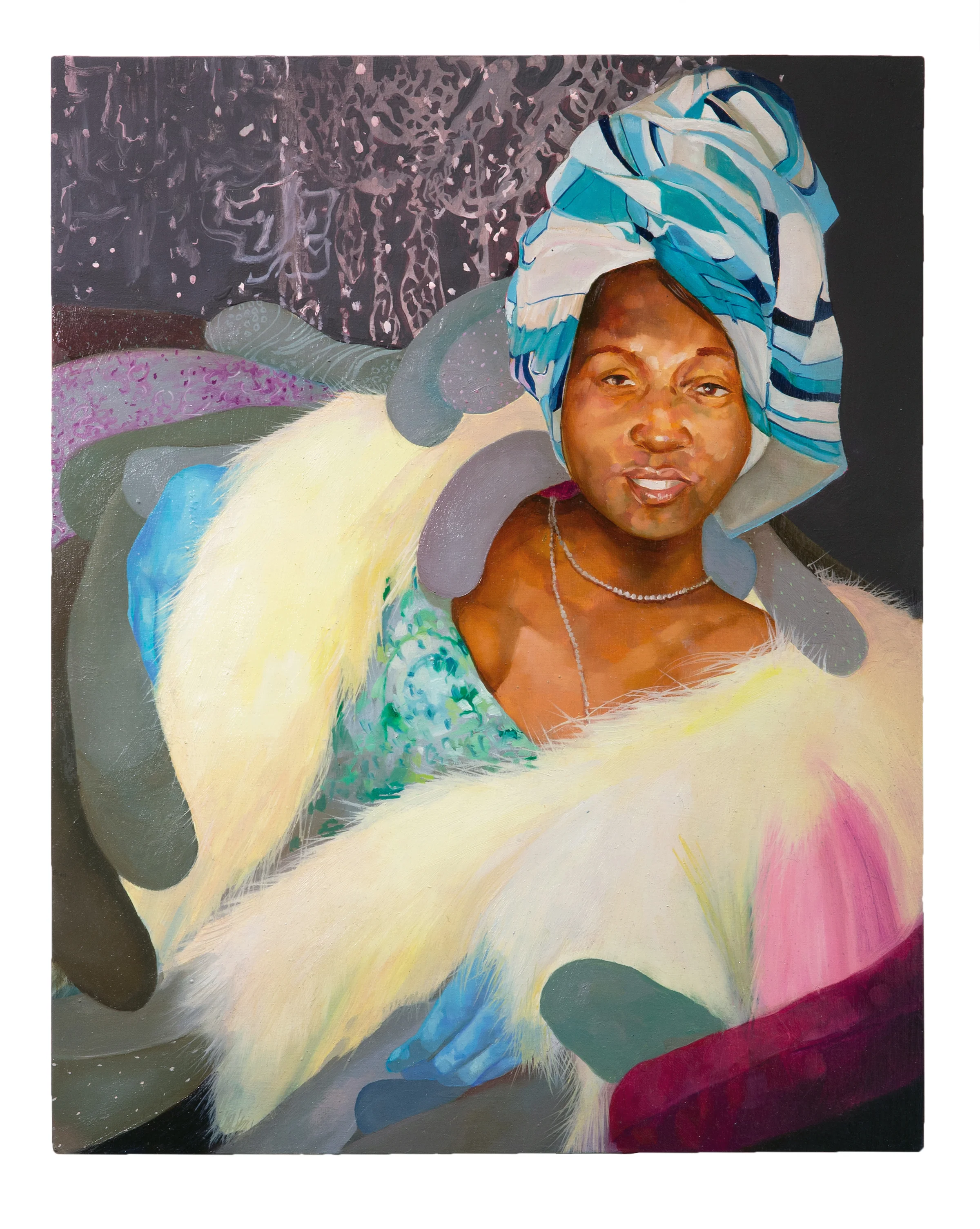 iguessyoudidntlearnyourlessonandyouhavereturned, portrait of derricka,, 2018 oil and enamel on wood 20 x 16 in.