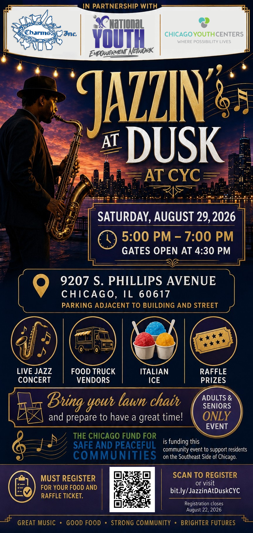 Chicago Chapter of Charms, Inc., Chicago Youth Centers, and J &amp; P National Youth Empowerment Network Present "Jazzin' at Dusk at CYC"