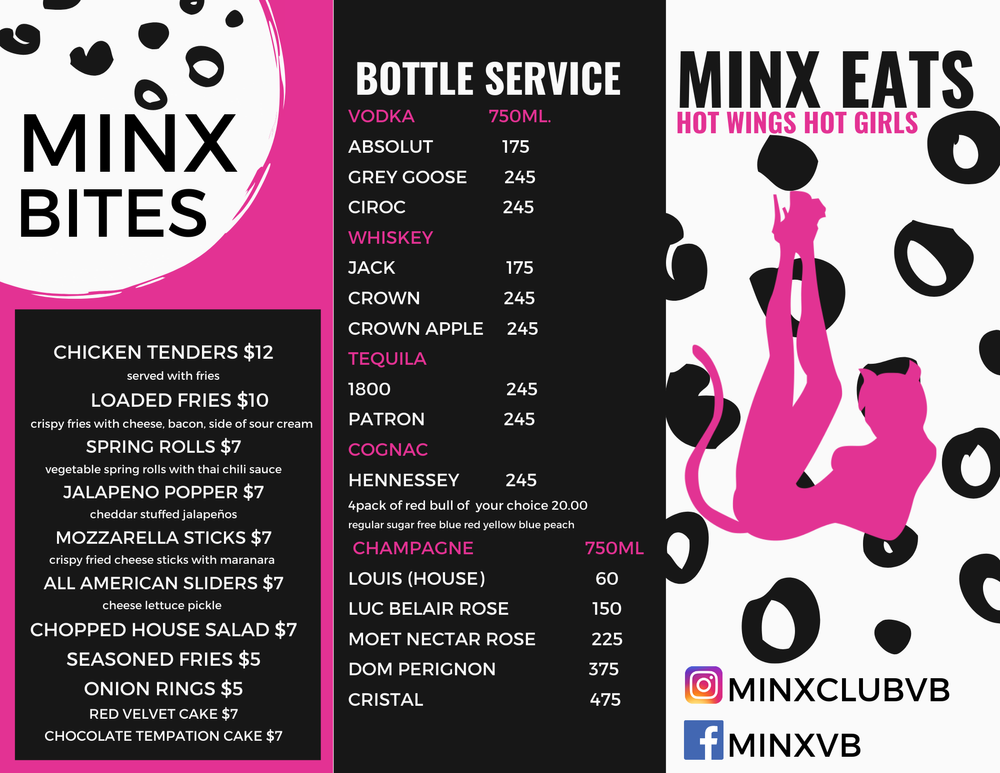 MINX CLUB VIRGINIA BEACH Menu — MINXCLUBVB